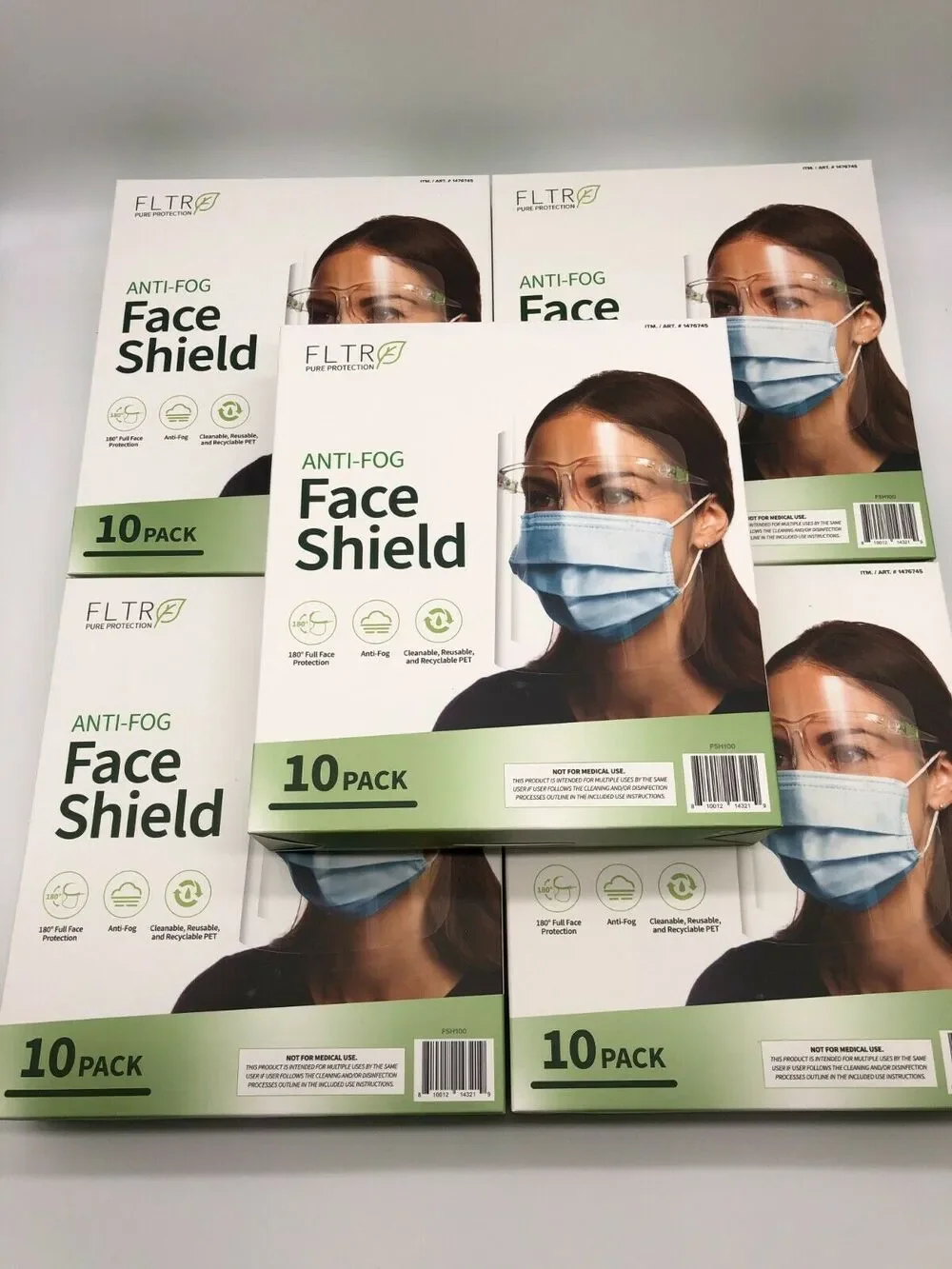 Face Shields 10-pack Barrier Comfort FLTR Pure Protection Anti-Fog Lot of 5